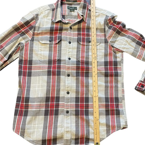 Eddie Bauer Classic Fit  Cotton Red and Gray Plaid Flannel Shirt Sz L - Picture 7 of 7